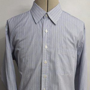 Paul Stuart Men's Blue & White Striped Cotton Dress Shirt 17.5-35